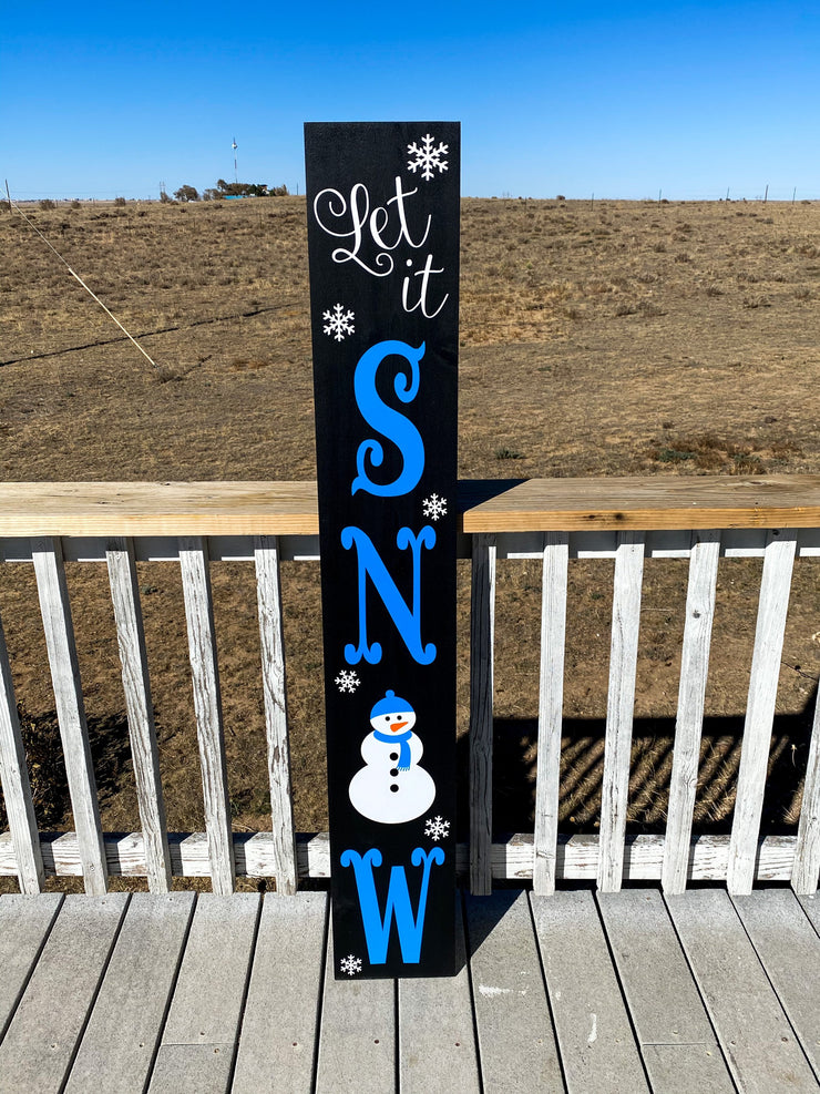 Let it Snow tall wooden winter door sign / Christmas and winter door sign / Tall front porch wood sign / Let it snow with snowman and flakes
