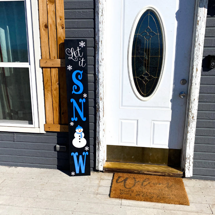 Let it Snow tall wooden winter door sign / Christmas and winter door sign / Tall front porch wood sign / Let it snow with snowman and flakes