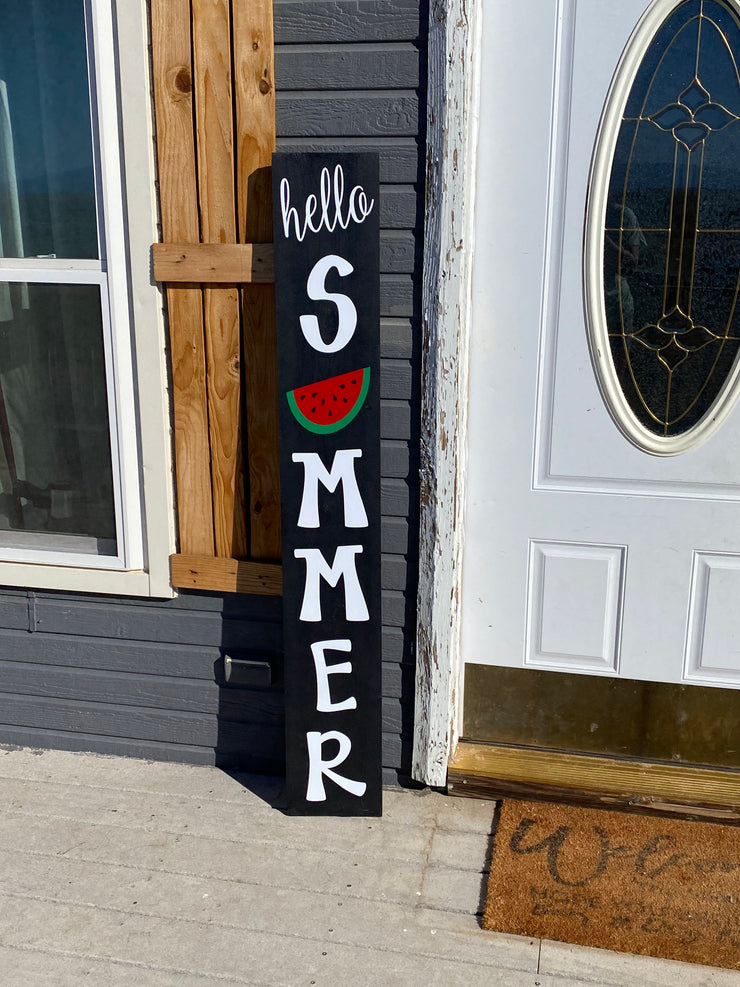 Hello Summer sign with watermelon / Summer door wood sign / Tall Front porch sign / Cute summer door décor / Large summer wooden sign