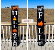 Reversible Happy Fall Yall/Happy Halloween outdoor front door/porch wooden sign. Large Halloween fall decor wooden sign for your front door