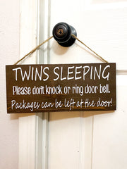 Baby sleeping, Twins sleeping, Babies sleeping door sign / Please don't knock or ring door bell / Packages can be left at the door wood sign