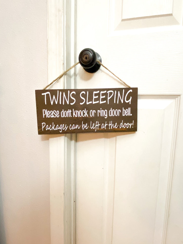 Baby sleeping, Twins sleeping, Babies sleeping door sign / Please don't knock or ring door bell / Packages can be left at the door wood sign