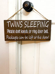 Baby sleeping, Twins sleeping, Babies sleeping door sign / Please don&#39;t knock or ring door bell / Packages can be left at the door wood sign