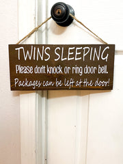 Baby sleeping, Twins sleeping, Babies sleeping door sign / Please don't knock or ring door bell / Packages can be left at the door wood sign