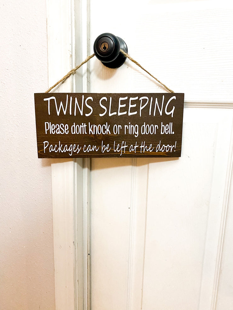 Baby sleeping, Twins sleeping, Babies sleeping door sign / Please don&#39;t knock or ring door bell / Packages can be left at the door wood sign