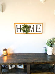 Home framed wooden sign / Large home sign with wreath / Farmhouse frame home sign / Wall decor home sign / Entryway wreath sign / Home sign