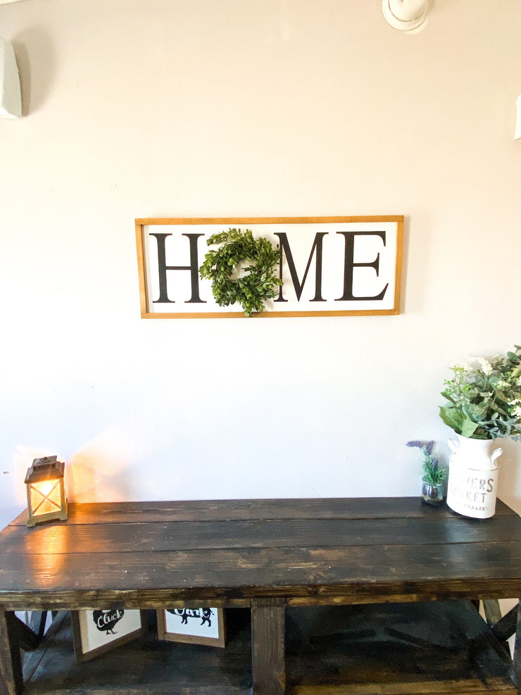 Home framed wooden sign / Large home sign with wreath / Farmhouse frame home sign / Wall decor home sign / Entryway wreath sign / Home sign