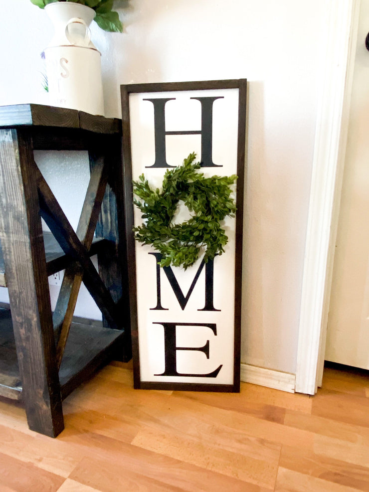 Home framed wooden sign / Large home sign with wreath / Farmhouse frame home sign / Vertical home sign / Entryway wreath sign / Home sign