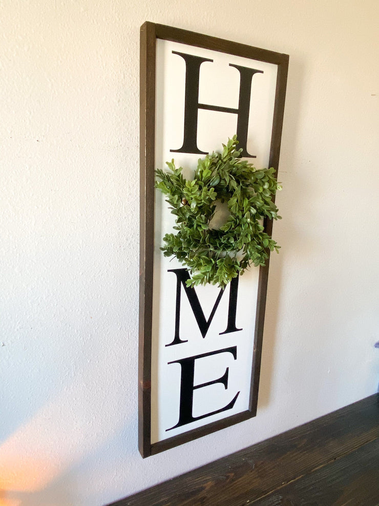 Home framed wooden sign / Large home sign with wreath / Farmhouse frame home sign / Vertical home sign / Entryway wreath sign / Home sign