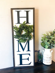 Home framed wooden sign / Large home sign with wreath / Farmhouse frame home sign / Vertical home sign / Entryway wreath sign / Home sign
