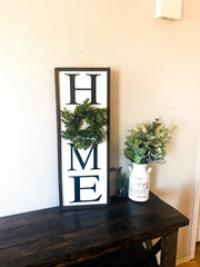 Home framed wooden sign / Large home sign with wreath / Farmhouse frame home sign / Vertical home sign / Entryway wreath sign / Home sign