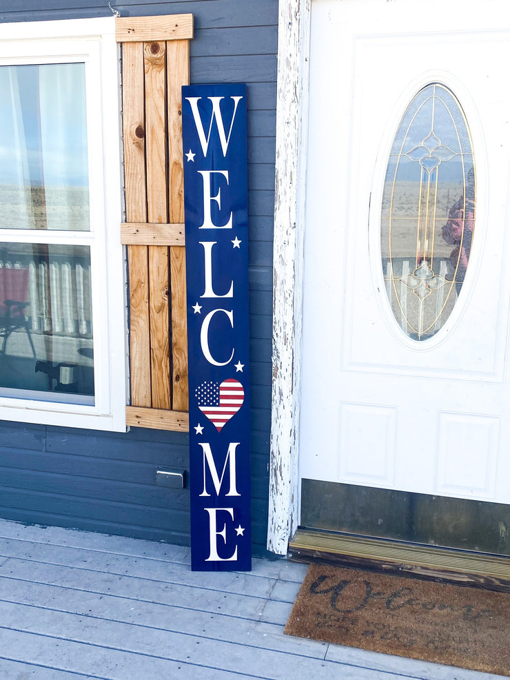 Reversible Merry Christmas / Welcome Heart Flag Front Porch Sign / Tall Front Door /  Entryway Double Sided Red Xmas / Patriotic door sign