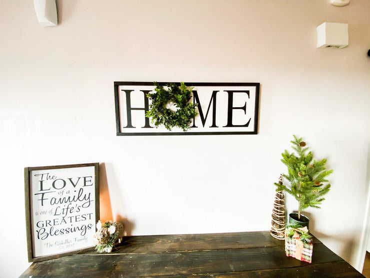 Personalized framed home sign with wreath / Rustic farmhouse wall decor / Last name frame sign / Housewarming gift / Custom home with name