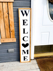 Welcome framed sign / Farmhouse style home sign  / Farmhouse style wooden decor sign / Long Welcome framed wood Country sign with heart