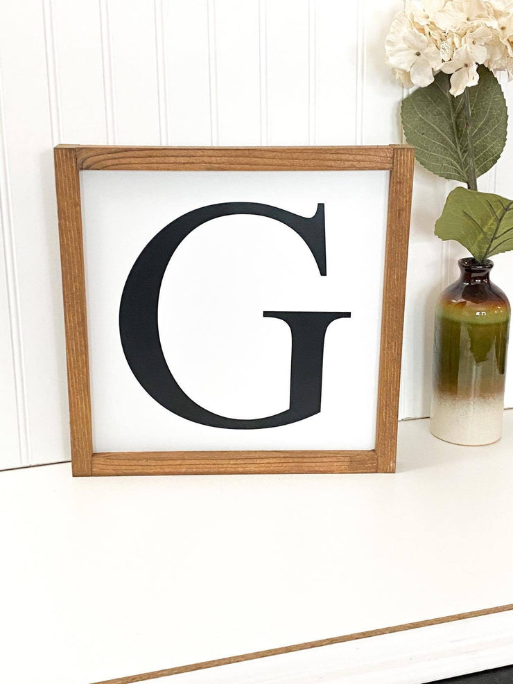 Wooden framed sign with last name or first name letter. Single letter framed sign. One letter last name sign framed. Last name letter sign