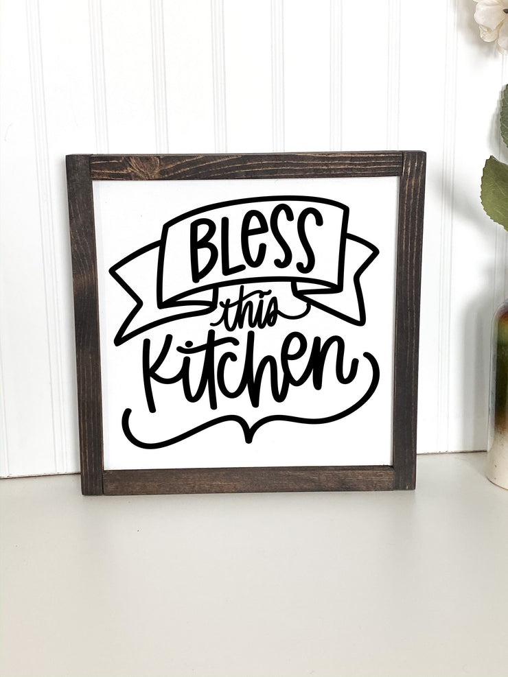 Bless This Kitchen Home Decor Sign / Framed Kitchen Sign / Blessed Kitchen Wood Sign / Countertop Kitchen Decor / Counter Blessed Sign