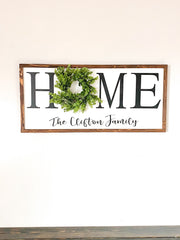 Personalized framed home sign with wreath / Rustic farmhouse wall decor / Last name frame sign / Housewarming gift / Custom home with name