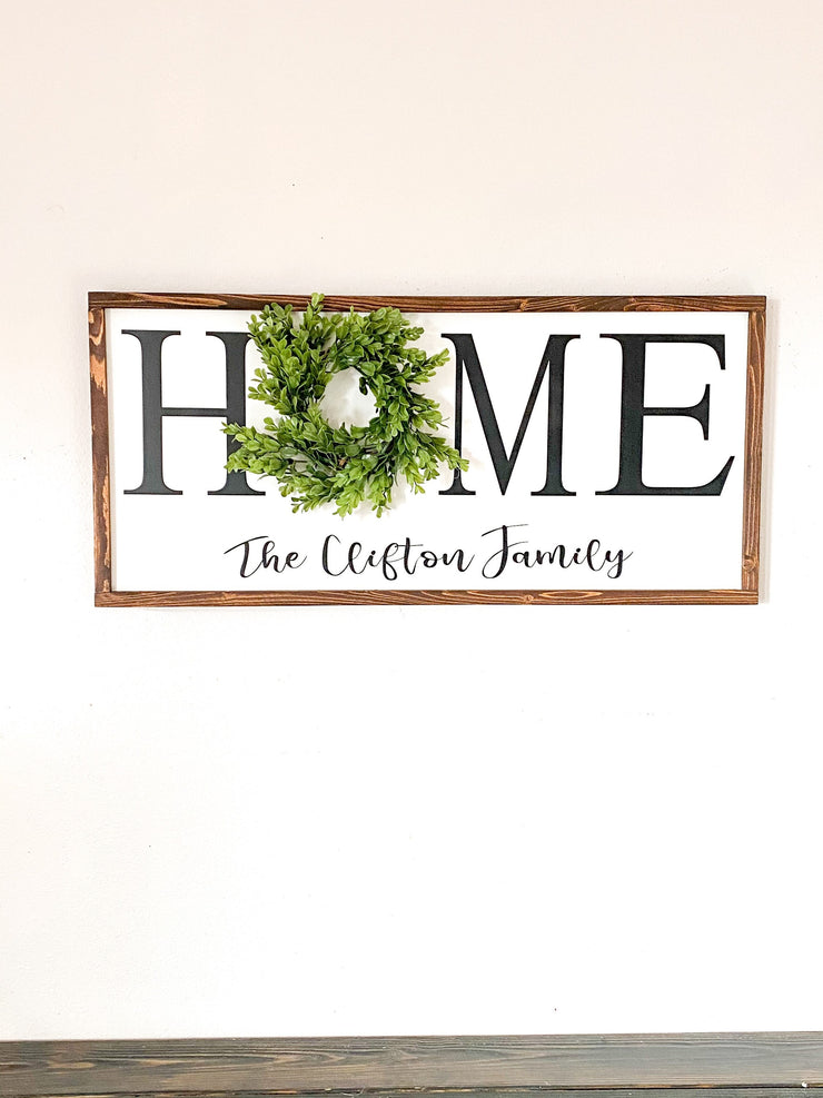 Personalized framed home sign with wreath / Rustic farmhouse wall decor / Last name frame sign / Housewarming gift / Custom home with name