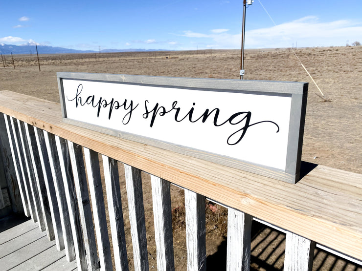 Happy Spring decor frame sign / Farmhouse style spring sign / Spring time wooden home decor sign / Long spring framed sign / Country sign