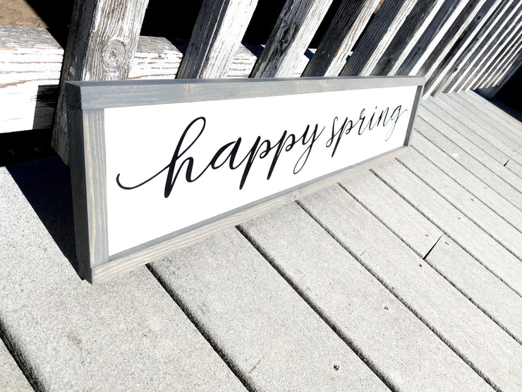 Happy Spring decor frame sign / Farmhouse style spring sign / Spring time wooden home decor sign / Long spring framed sign / Country sign