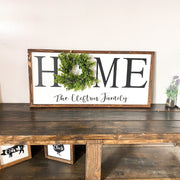 Personalized framed home sign with wreath / Rustic farmhouse wall decor / Last name frame sign / Housewarming gift / Custom home with name