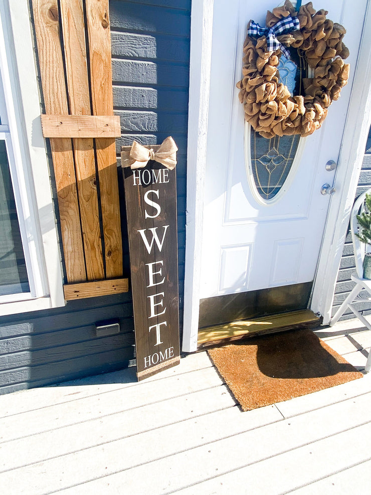 Farmhouse Home Sweet Home wooden front door sign / Rustic Home porch sign with burlap bow / Farmhouse Front porch home sign / Large sign