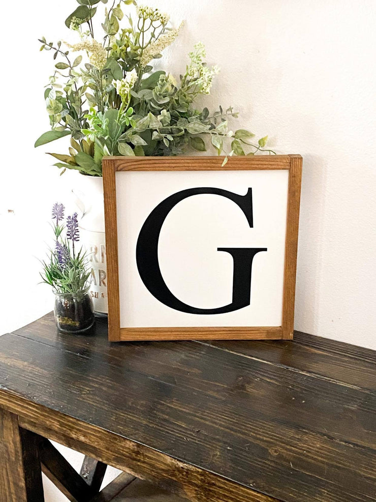 Wooden framed sign with last name or first name letter. Single letter framed sign. One letter last name sign framed. Last name letter sign