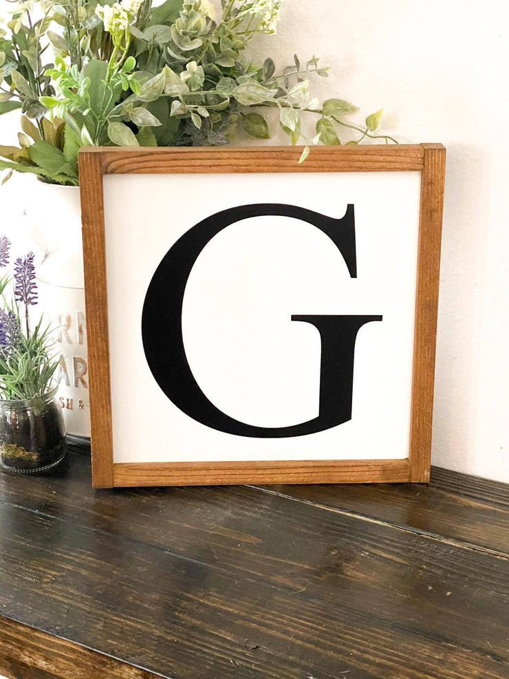 Wooden framed sign with last name or first name letter. Single letter framed sign. One letter last name sign framed. Last name letter sign