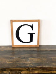 Wooden framed sign with last name or first name letter. Single letter framed sign. One letter last name sign framed. Last name letter sign
