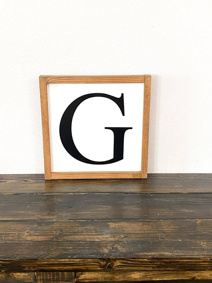 Wooden framed sign with last name or first name letter. Single letter framed sign. One letter last name sign framed. Last name letter sign