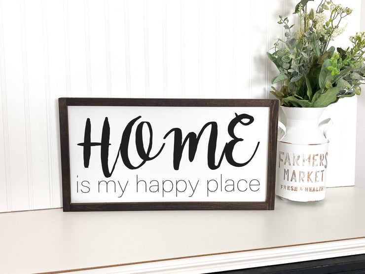 Home Is My Happy Place Wooden Framed Home Decor Sign / Happiness Framed Sign / Housewarming Gift Sign / Custom House Decor Framed Wood Sign