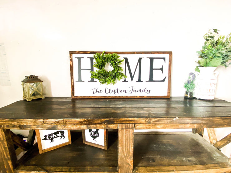 Personalized framed home sign with wreath / Rustic farmhouse wall decor / Last name frame sign / Housewarming gift / Custom home with name