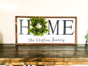 Personalized framed home sign with wreath / Rustic farmhouse wall decor / Last name frame sign / Housewarming gift / Custom home with name