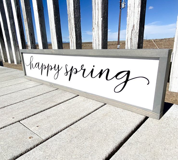 Happy Spring decor frame sign / Farmhouse style spring sign / Spring time wooden home decor sign / Long spring framed sign / Country sign