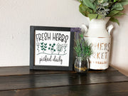 Fresh Herbs Picked Daily framed wood sign / Kitchen Herb Horizontal or Square Sign / Fresh Herb Framed Wooden Decor / Kitchen Garden Sign