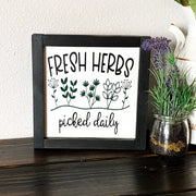 Fresh Herbs Picked Daily framed wood sign / Kitchen Herb Horizontal or Square Sign / Fresh Herb Framed Wooden Decor / Kitchen Garden Sign