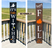 Reversible It's October Witches/Happy Fall outdoor front door/porch wooden sign. Large Halloween fall decor wooden sign for your front door