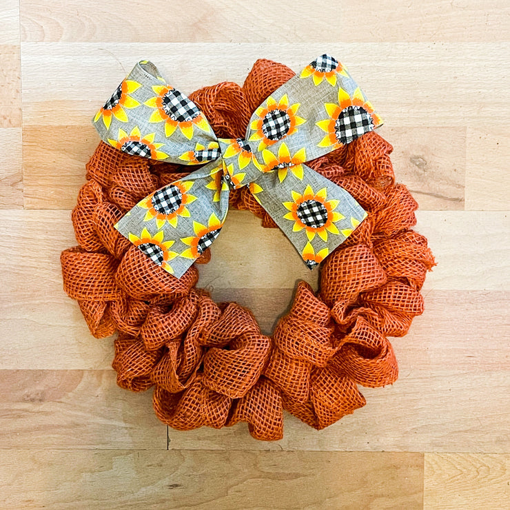 Custom orange burlap wreath / 10 inch burlap wreath / 16 inch burlap wreath / Small burlap wreath for home sign / Burlap door wreath bow