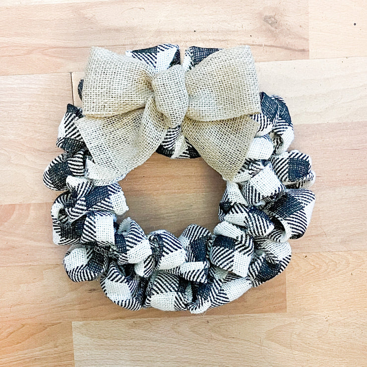 Black & White Checkered burlap wreath / 10 in burlap wreath / 16 in wreath / Small burlap wreath for home sign / Burlap door wreath with bow