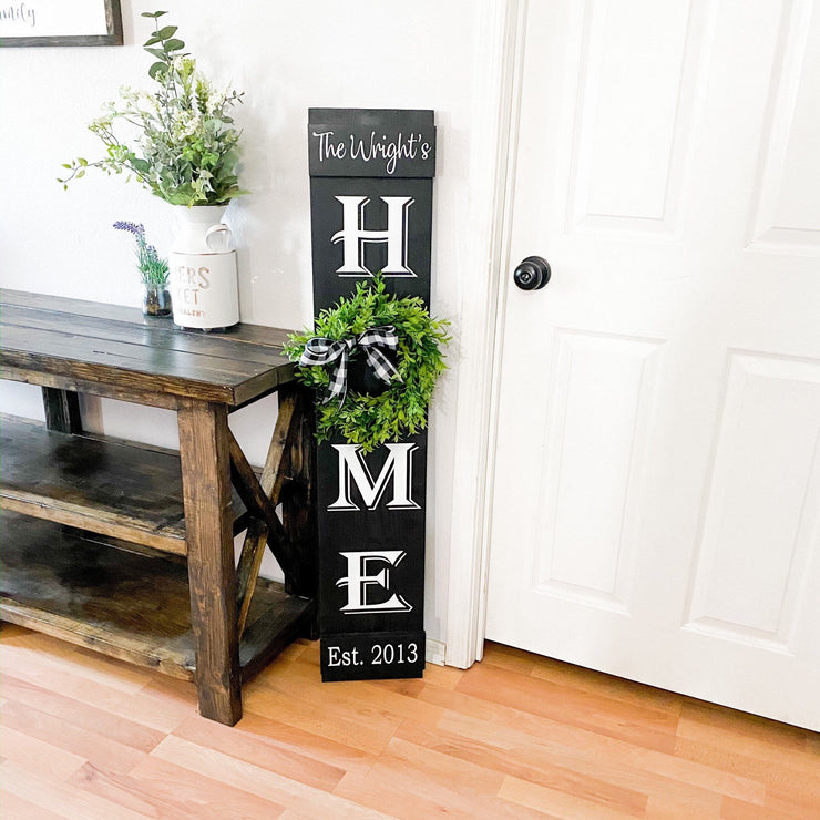 Home sign with wreath / Last name home sign / Personalized home sign / Front door sign / Welcome to our home sign / Custom wreath door sign