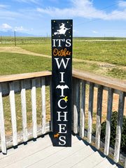 Reversible It's October Witches/Happy Fall outdoor front door/porch wooden sign. Large Halloween fall decor wooden sign for your front door