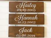 Family name established sign / Last name sign with children names and birthdates / Custom name wooden sign / Sign with name plaques