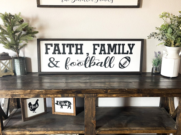 Faith, Family and Football wooden framed sign / Large framed football lover wall sign / Man cave sign / Living room football frame sign