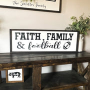Faith, Family and Football wooden framed sign / Large framed football lover wall sign / Man cave sign / Living room football frame sign