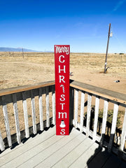 Merry Christmas Red Door Sign with Snowman and Candy Cane / Red Christmas Sign / Large Christmas Door, Patio, Porch Sign with White Words