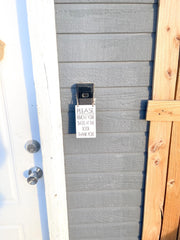 Please remove your shoes at the door. Thank you! / Front doorbell hanging small sign / Wooden engraved front door remove your shoes sign