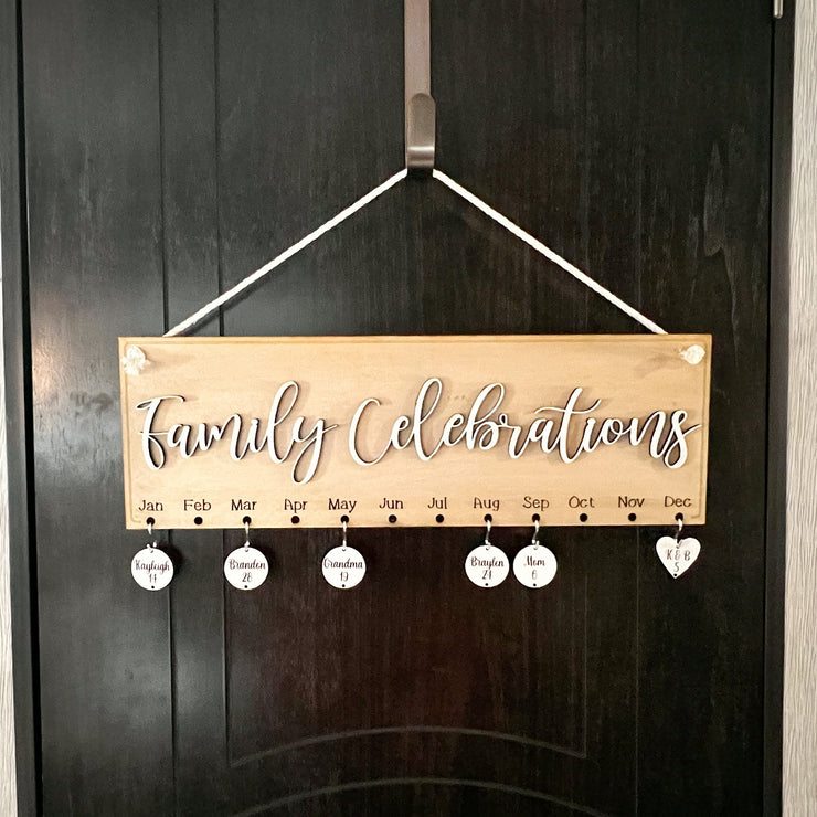 Family Celebrations hanging sign / Family Birthdays & Anniversary chip sign / Personalized 3D engraved family sign with birthday chips