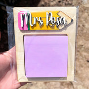 Teacher gift sticky note holder / Personalized Teacher name gift / End of the year gift / Teacher appreciation / Custom / Gift from student