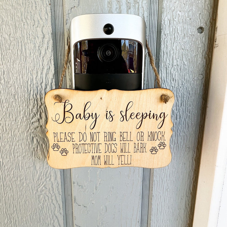 Baby is sleeping small wooden hanging sign / Front door sign / Leave packages / Do not disturb / Do not knock sign / Baby shower gift