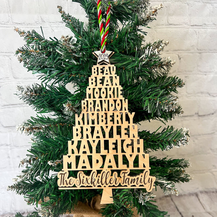 Personalized Christmas Tree Name Ornament 2023 / Family Ornament / Ornament Shaped like a Tree / Xmas Ornament Family Names / Ornament Gift